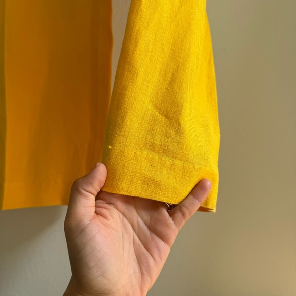 Vintage Design Todays Made in USA 100% Linen Yellow Blazer Trouser Suit  Large - Picture 7 of 16